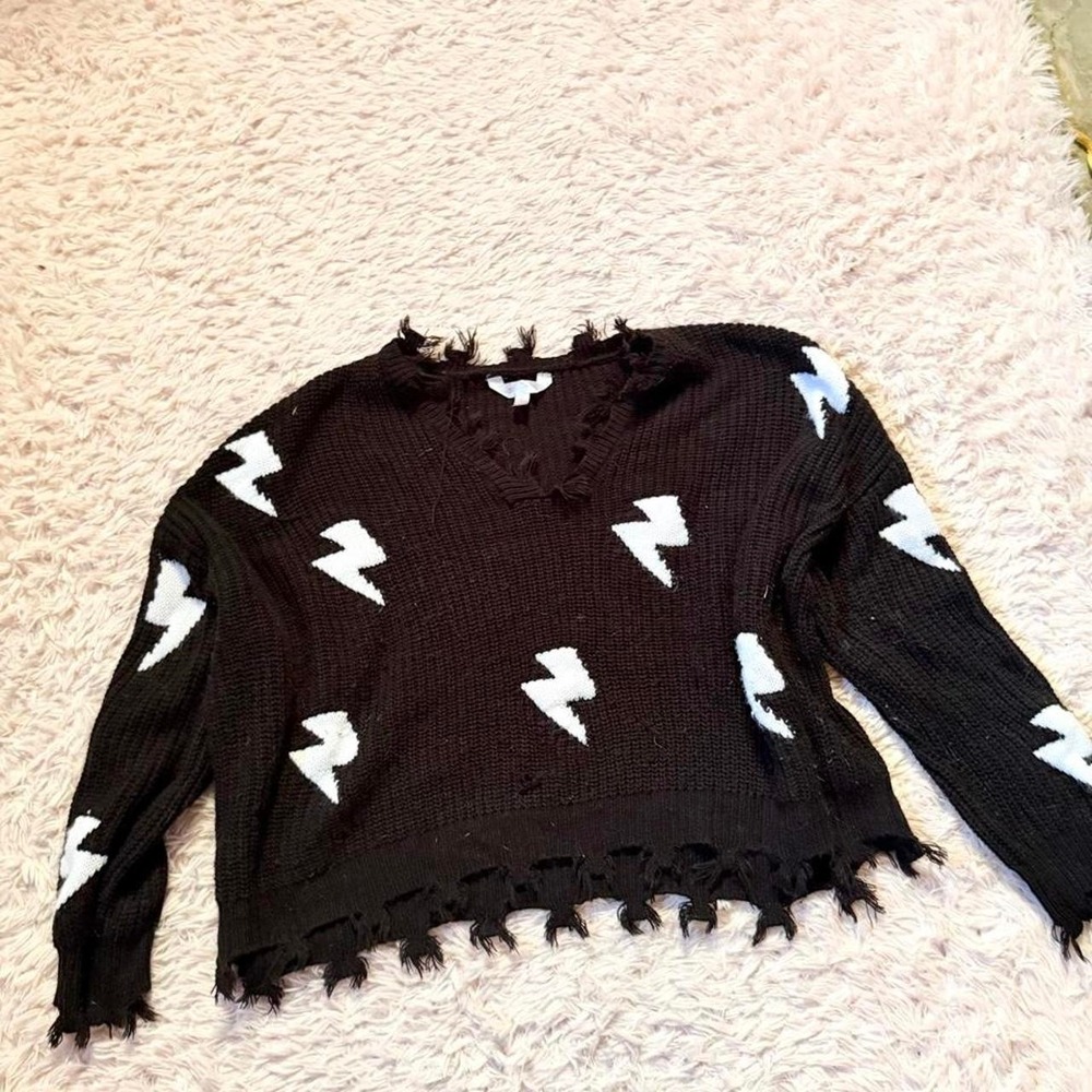 Oversized Distressed Edgy Ew David Lighting Bolt Patterned Sweater Womens XXL